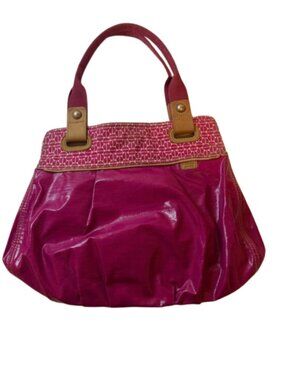 Fossil Magenta Vinyl‎ & Canvas Tote Bag With Patterned Design & Dual Handles